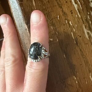 Elegant Silver and Black Stone Ring